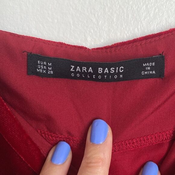 Zara Red Velvet 90's Style Mini Dress Size Medium - Picture 5 of 11
